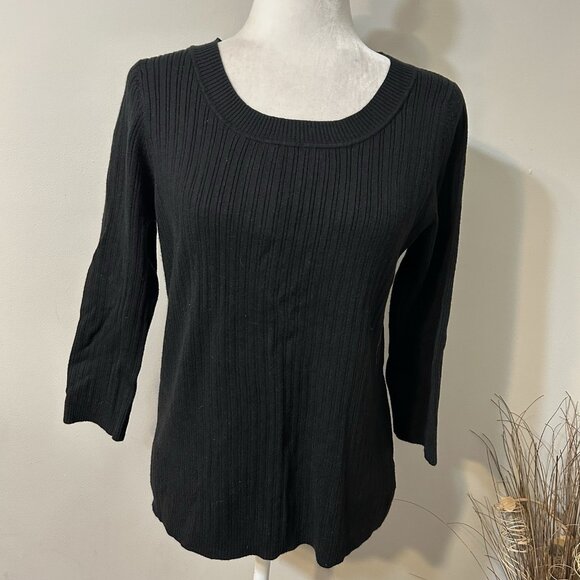 George Women Black Sweater Ribbed 3/4 Sleeves Scoop Neck Lightweight Sz XL - Picture 1 of 6